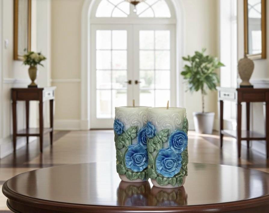 3D Floral Peaking Meadow Candle Set, Spring Green Leaves