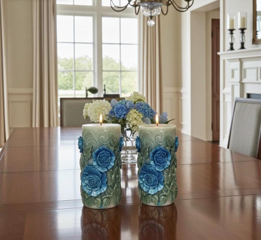 3D Floral Peaking Meadow Candle Set, Spring Green Leaves