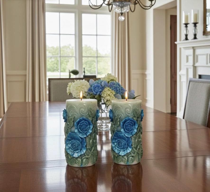 3D Floral Peaking Meadow Candle Set, Spring Green Leaves
