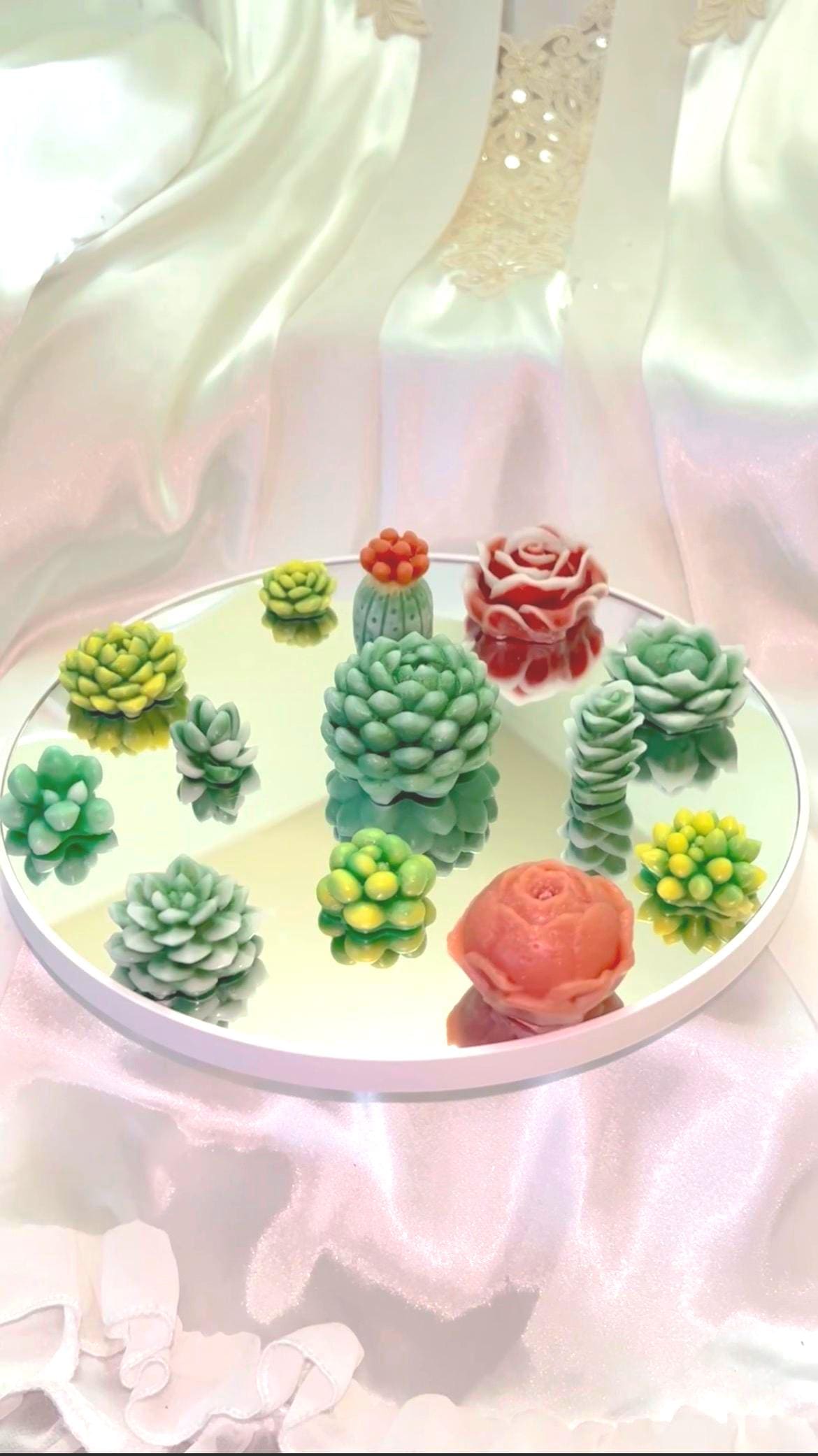 Succulent 3D Frosted Wax Tarts: Cacti, Rose & Peony, 14-Piece Set!