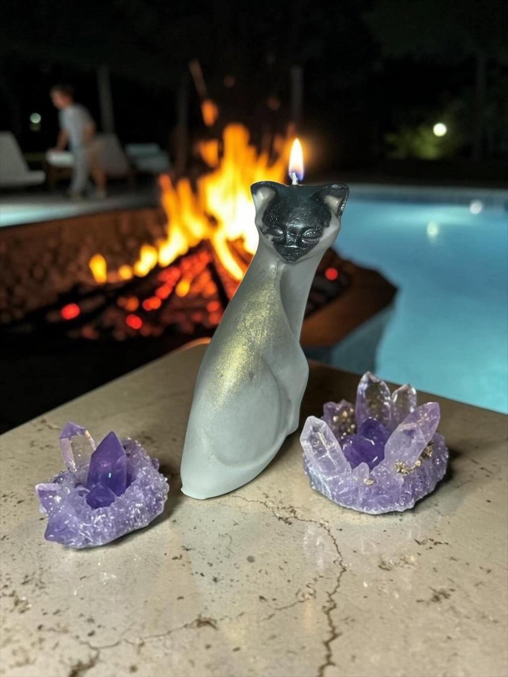 Siamese Cat Candle – Seal Point Wax Figurine, Mica Powder Dye Home Decor