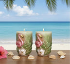 3D Flamingo Candle Set, Fairy Pink & Spring Green, Tropical Decor