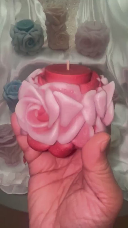 Chubby Roses Are Red Candle in 3D crown frosted moldings 2pc set!