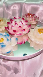 3D Lotus Candle, 5 piece set in Whimsical White Frosted Petal Tips