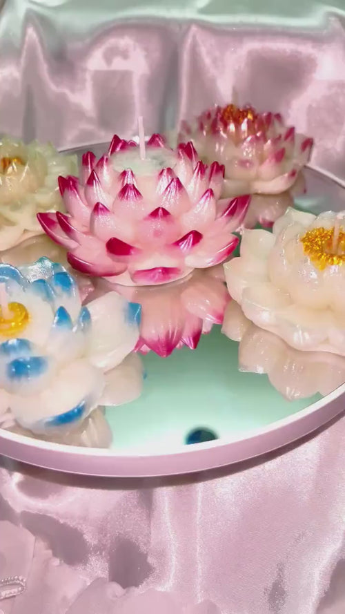 3D Lotus Candle, 5 piece set in Whimsical White Frosted Petal Tips
