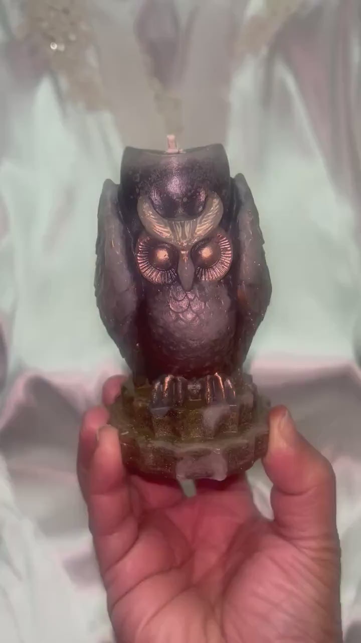 Mystical Owl Candle with 3D crown frosted moldings 2pc set!
