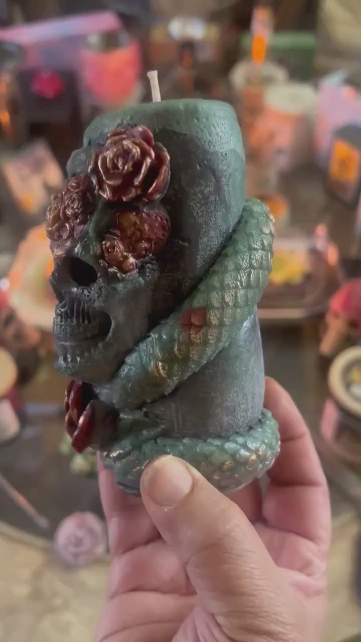 Skull Reptile Wrapped Candles, 3D Copper Red Roses (2pc Set)