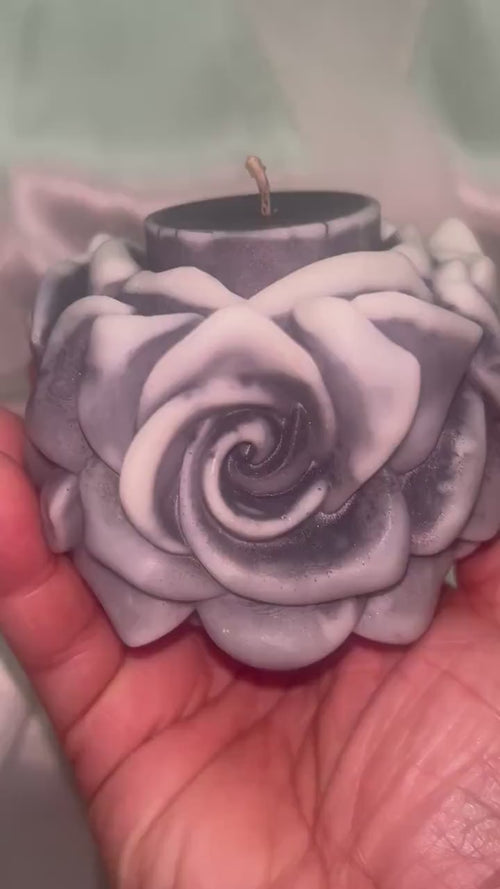 Chubby Black Rose Candle w/ 3D crown frosted petal tips 2pc set!